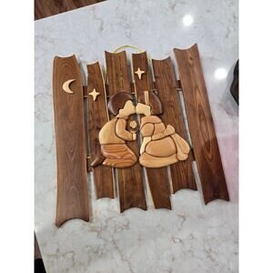 Vintage Wall Hanging Wood Boy and Girl Kissing 3D Home Decor Decoration